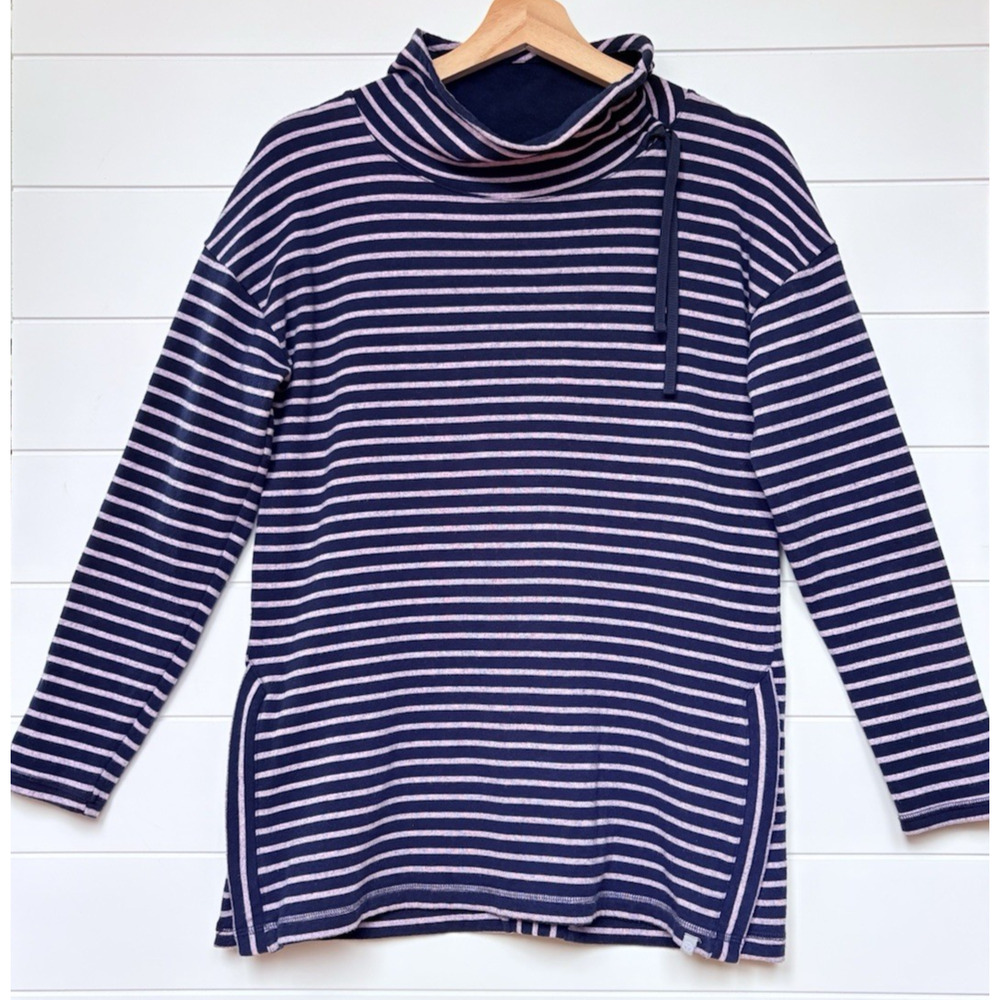 T by Talbots Striped Cowl Neck Pullover Sweatshirt Tunic Size S Athletic Lounge